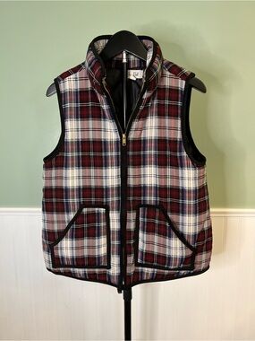 Bo Bel Plaid Quilted Vest in Burgundy & Navy. Size S